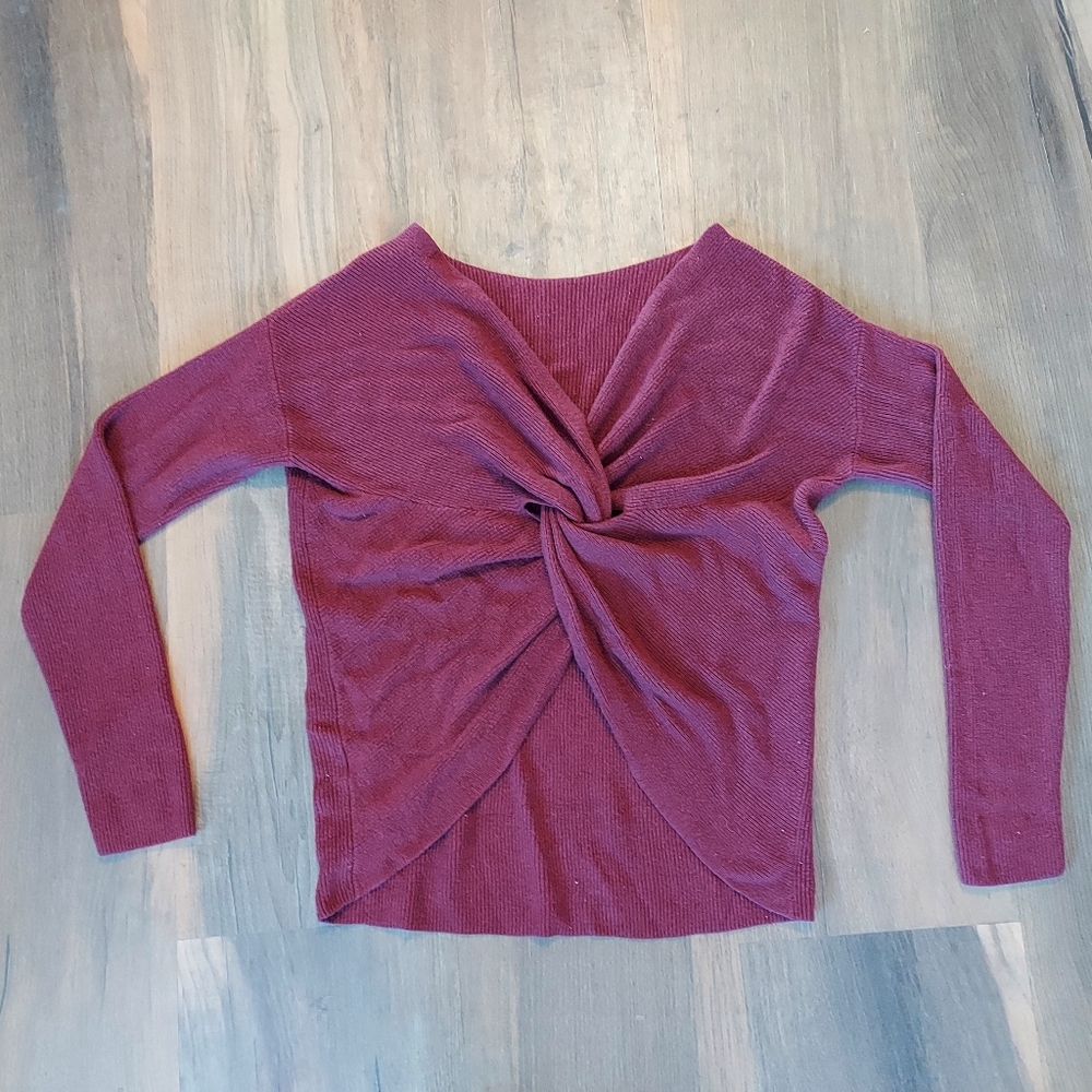 Burgundy Twisted Open Back Sweater
